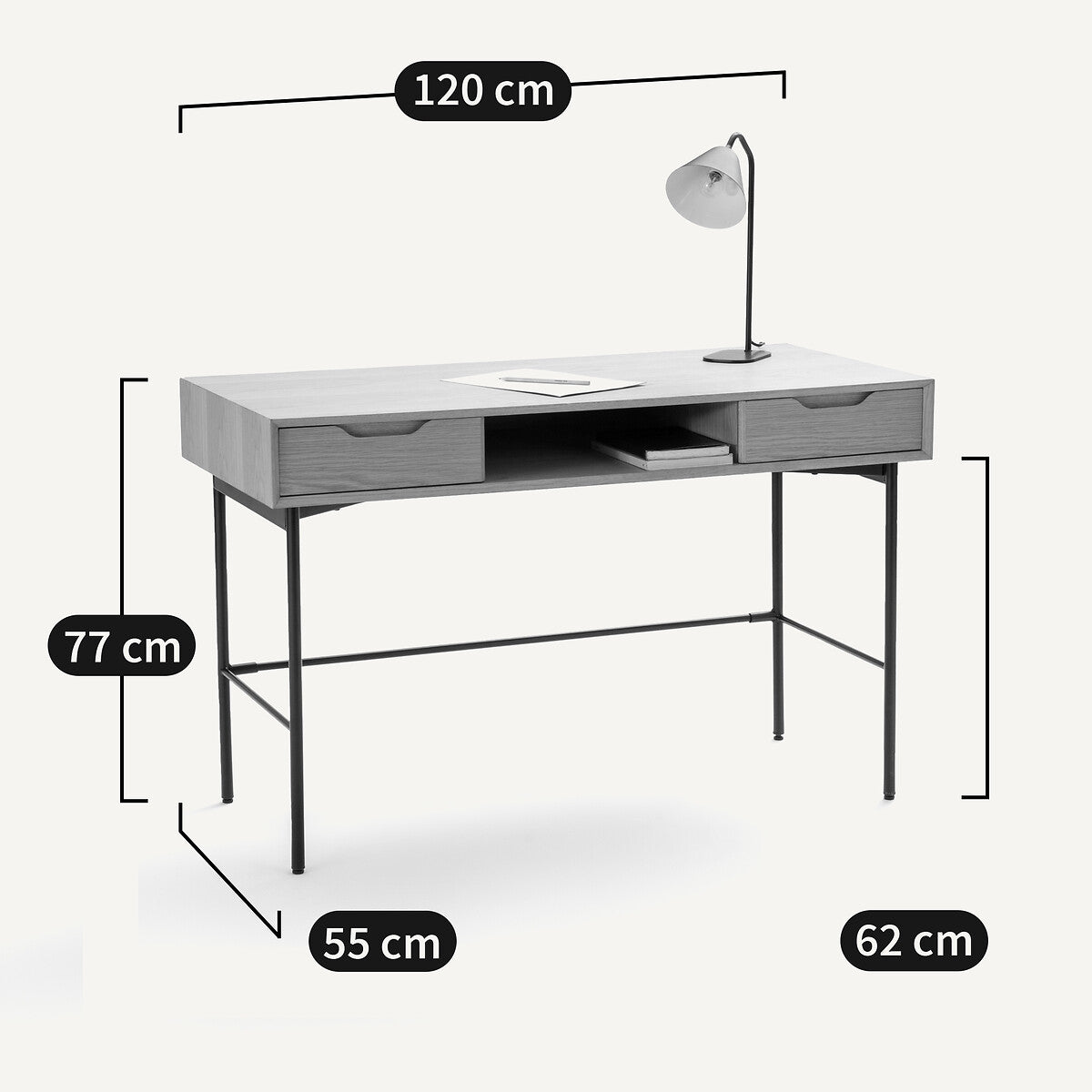Noyeto 2-drawer oak desk