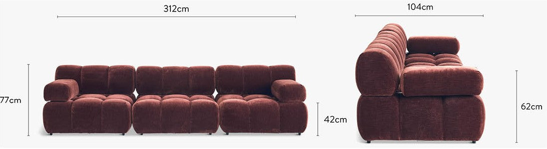 Canapé 3 places Waffle modulable velours