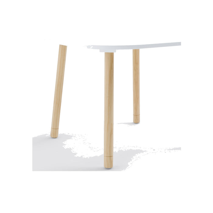 Table enfant Niort, plateau blanc et pieds en pin – vue de côté
